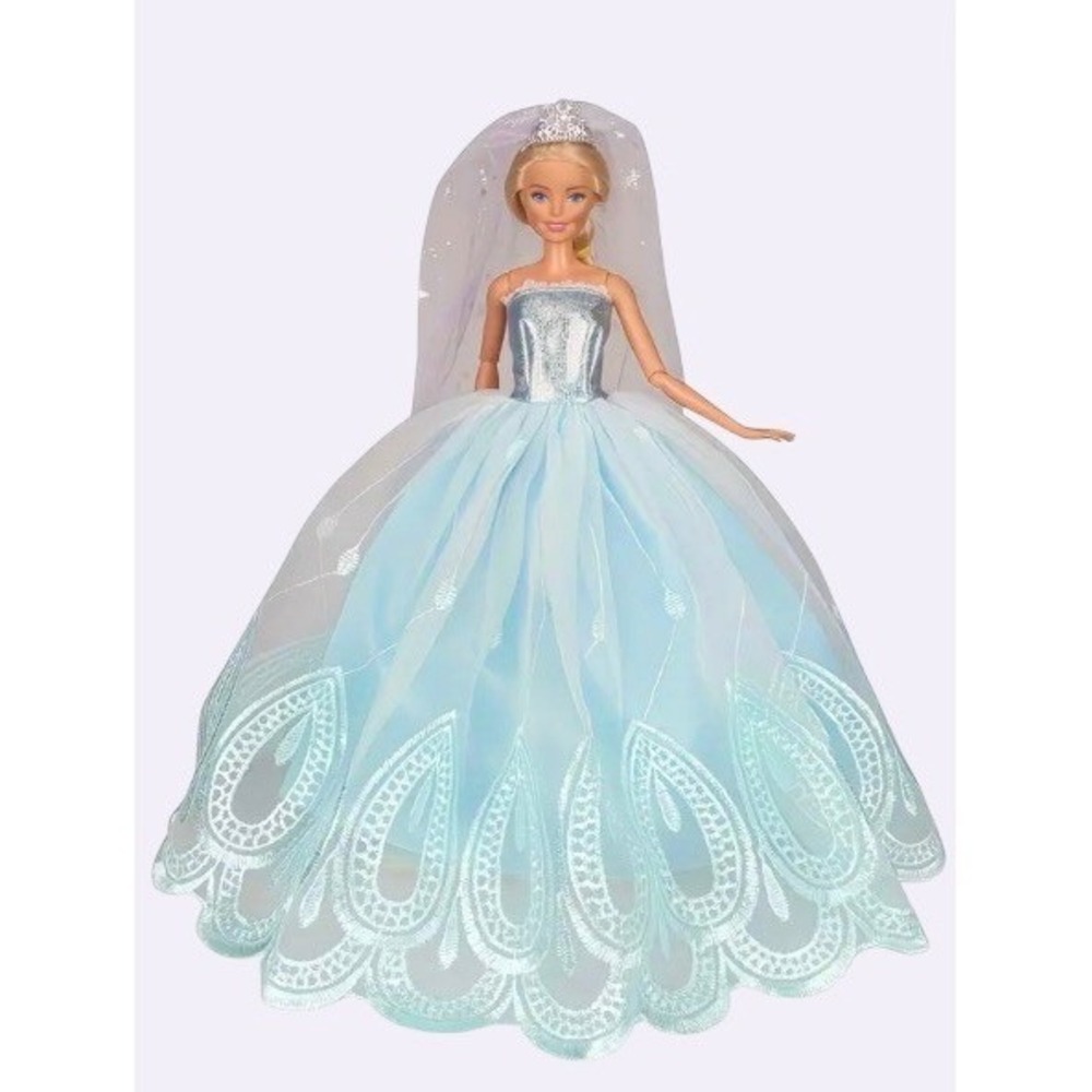 Elegant Blue Embroidered Ball Gown Dress For 11.5 in Fashion Doll Accessory Set